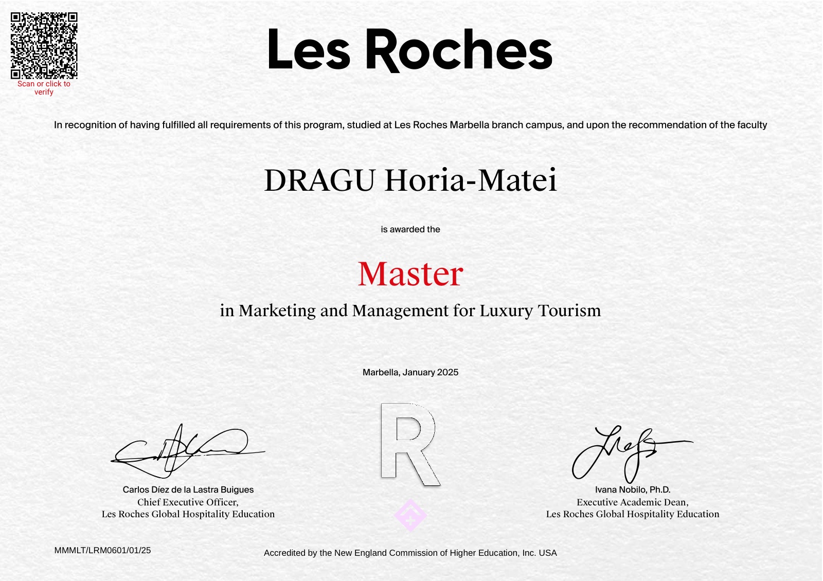 Master in Marketing and Management for Luxury Tourism, 2025